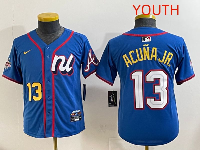 Youth 2025 Atlanta Braves #13 Acuna jr Blue All star Nike MLB Jersey style 7